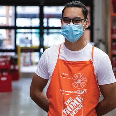 home depot employee wearing mask