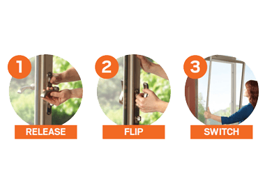 step by step images to show how to release andersen storm door