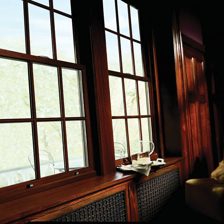 Interior of home with Andersen wood windows with colonial grilles